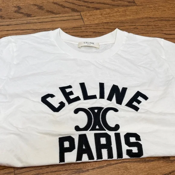 Celine White Logo Tee with Black Embroidered Paris Graphic - Picture 8 of 8